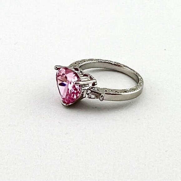 Pink Zircon Heart Sterling Silver Plated Ring size 9 - Picture 8 of 10